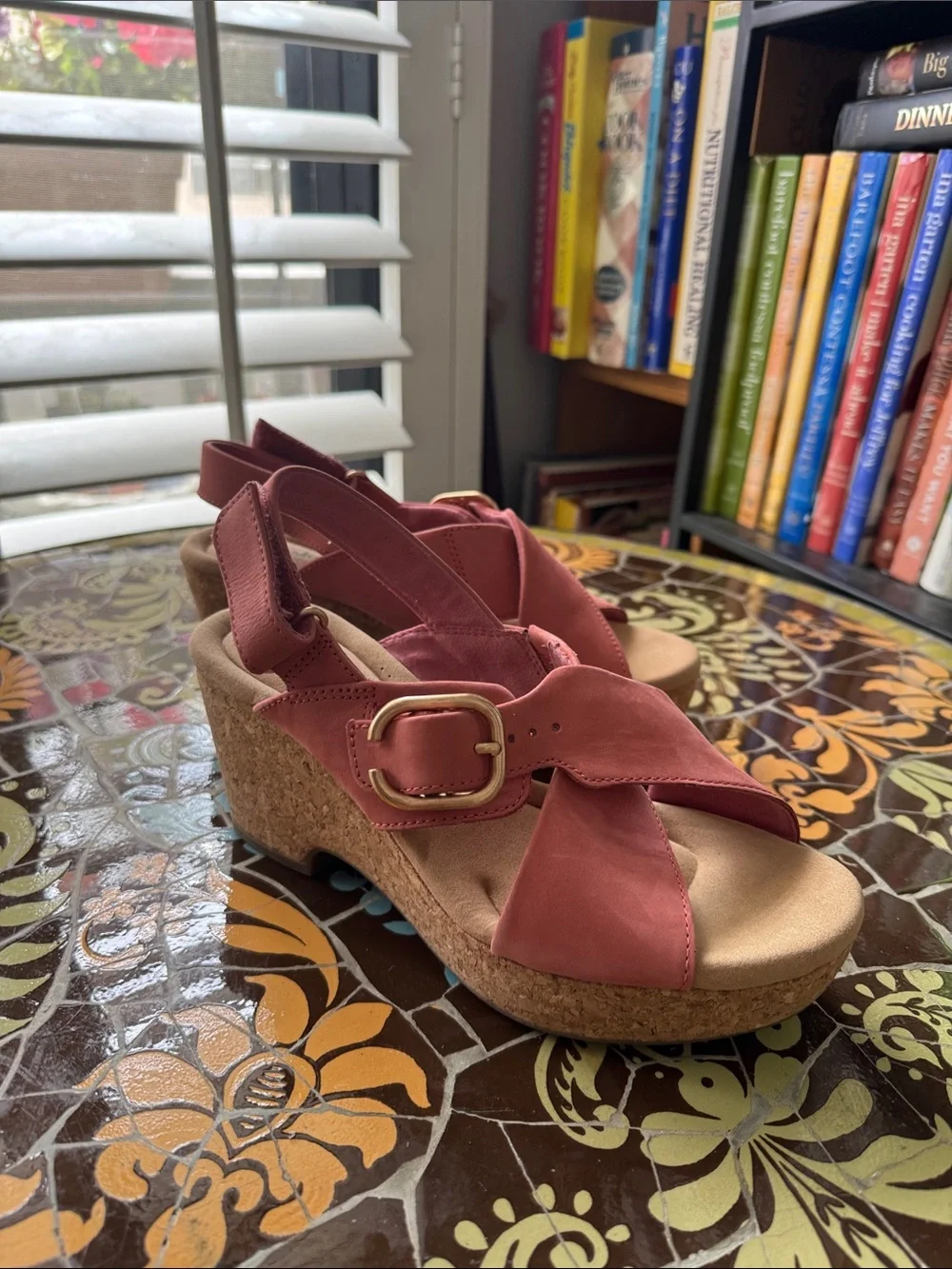 Clarks Women’s Coral Pink Cross-Strap Wedge Sandals